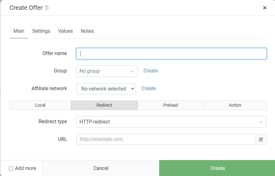 Добавление оффера в трекер Keitaro