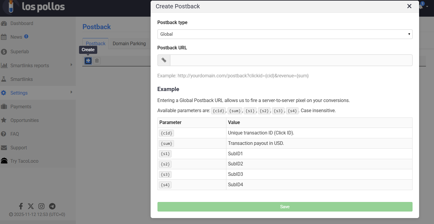 Настройка Keitaro Postback