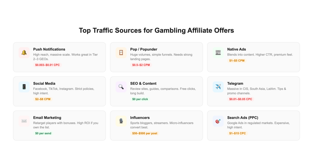 Top Traffic Sources for Gambling Affiliate Offers